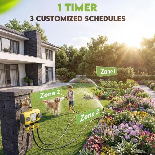 3 Zone Sprinkler Timer for Garden Hose, Brass Inlet Yard Irrigation - Image 2