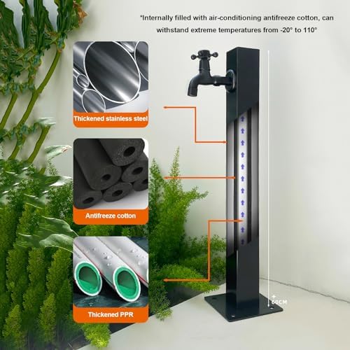 Freestanding Water Fountain, Stainless Steel Water Column Garden Water Tap, Hose Holder/Outdoor Faucet Water Fountain Stand with 10m Spray Gun & Hooks - Image 3