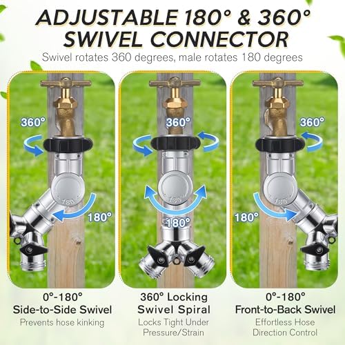 2 Pack 2-Way Garden Hose Splitter with Swivel Connector, 3/4" GHT - Image 4