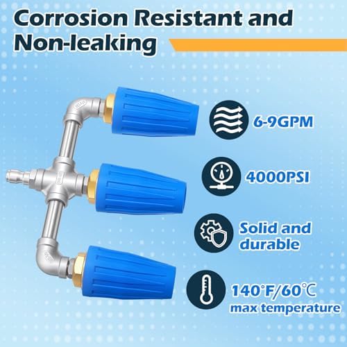 3-in-1 Turbo Nozzle Pressure Washer 4000 PSI 360° Rotating Turbo Nozzle with 1/4" Quick Connector 2.5 Orifice Triple Tips (Blue) - Image 4