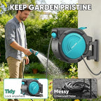 1/2" 160FT Retractable Garden Hose Reel - POXURIO Heavy Duty Automatic Wall Mounted Hose Reel Upgraded UV Resistant, 3/4" Brass Fitting, 10 Pattern Nozzle, 180° Swivel&Any Length Lock Slow Retraction - Image 4
