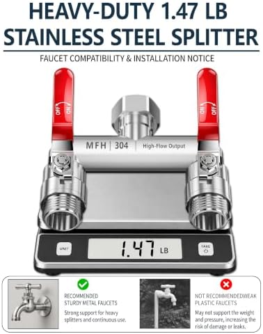 MFH 2-Way Garden Hose Splitter, 304 Stainless Steel, Red - Image 7