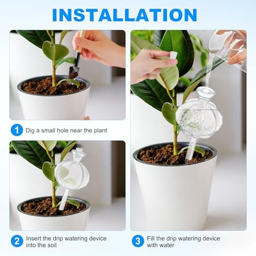 M METERXITY 2-Pack Plant Watering Globes, 9.8 Inch Plastic Self Watering Planter Insert with 2 Stoppers for Indoor/Outdoor Plants, Self Water Devices [Transparent] - Image 5