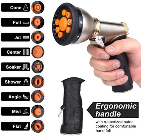Garden Hose Nozzle Sprayer Gun, 9 Adjustable Watering Patterns, Heavy Duty Metal High Pressure Water Gun, Comfort Grip Gardening Watering Tool for Car Washing, Watering Lawn, Pet Shower, Road Cleaning - Image 5