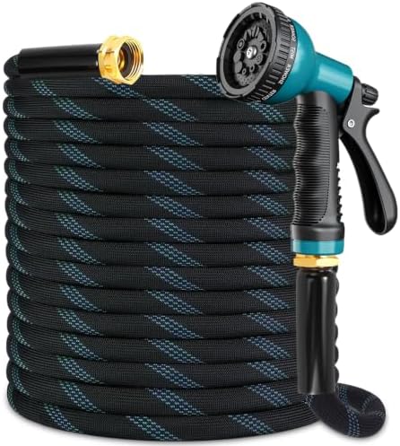 Flexible Garden Hose 100 ft with 10 Function Nozzle, 2026 Kink Free Lightweight Water Hose 100ft, Solid Metal Fittings, High Density Outer Fabric, Enhanced Inner Core for Outdoor Watering, Car Washing by QZHAYC