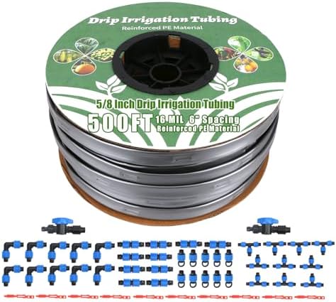 500FT 5/8" Drip Tape Irrigation Kit, 16 Mil Heavy Duty with 6" Emitter Spacing, Silver Reflective Drip Tape Helps Prevent Pecking & Biting Damage, Heat-Safe for Seedlings, Reinforced PE Material by DarkTank
