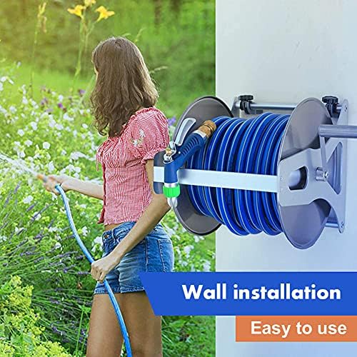 Portable/Wall Hose Reel Set, Outdoor Hose Holder Storage, Heavy Duty Garden Hose Reel with Flexible 2/1" PVC Rubber Hose, Home Hose Storage Solution,10m (30m) - Image 2