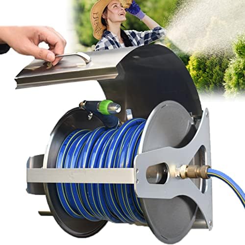 Mobile Hose Reel, Stainless Steel Garden Hose Reel Heavy Duty Hose Reel with Cover Wall/Floor Mounted Metal Water Hose Reel Retractable for Medium-Sized to Large Gardens,Rack+40mHose by Unknown