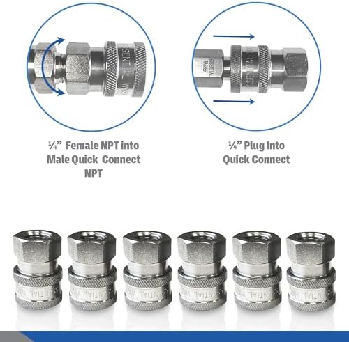 Essential Washer Stainless Steel ¼” Quick Connect Female NPT | Pressure Washer Quick Connect Fittings | 5000 PSI | Set Of 6 - Image 4