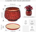 10.3 Inch Ceramic Planter with Saucer,Modern Garden Pots with Drainage Hole Mesh Net, for Indoor Outdoor Use (Speckle Red) - Image 6