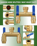 Hose Splitter 2 Way Heavy Duty, Full Flow Garden Hose Splitter with 2 Long Metal Handles, Brass Rust and Freeze Resistant Water Hose Bib Splitter, T Adapter Connector with 3/4 - Inch GHT Thread（Blue） - Image 4