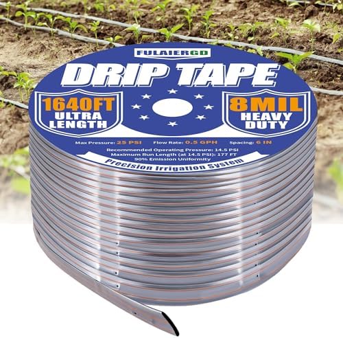 1640FT 5/8" Drip Irrigation Tape - 8 Mil 0.5 GPH 6" Spacing by FULAIERGD