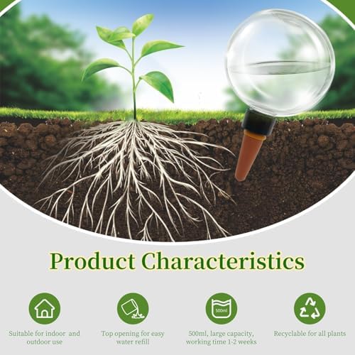 9 Pack Self Watering Globes for Indoor Plant Plastic Water Bulbs 17.5 oz Automatic Watering Planter Insert Top Fill with Slow Release Control Plants Watering Devices System, Water Spikes Stakes - Image 3