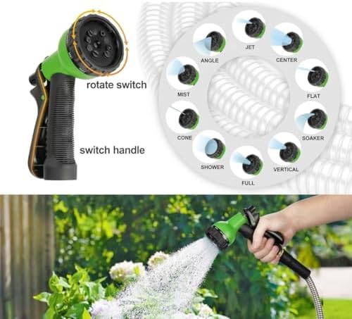 100FT Metal Garden Hose 304 Stainless Steel, with 2 Multi-Function Spray Nozzles, 1Pc Precision Twist Nozzle, Solid Brass Fittings, Flexible No-Kink Design- 450PSI with 16mm Dia Hose - Image 6