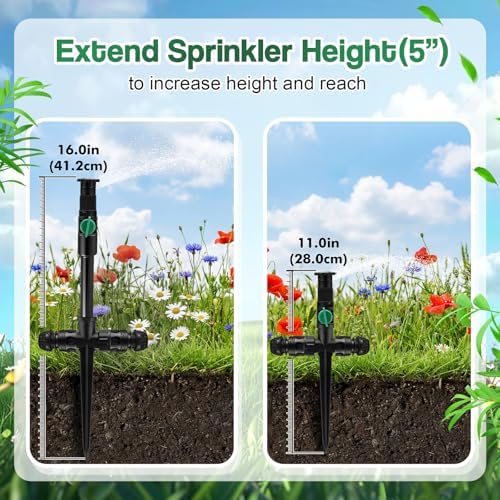 Relaxweex 4 Sets Above Ground Sprinkler System for Yard Garden Watering Irrigation System Included 59ft Hose Sprinkler DIY Multi-adjustable Flex Irrigation Kit for Garden Raise Bed Lawn Outdoor Plants - Image 4