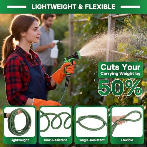 Garden Hose 75 ft Flexible Non-Expandable Water Hose Kink-Free Ultra Lightweight Leak-Proof Durable Portable Wear-Resistant Hoses Pipe with 3/4" Brass Fittings for Outdoor Yard Lawn Car Wash - Image 4