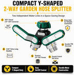 Garden Hose Splitter 2 Way, All-Metal Heavy Duty Water Spigot Splitter,with 3.68" Extra Long Handles, with Dual Shut-Off Valves, High Flow 3/4" GHT Outdoor Faucet Adapter,Green - Image 2
