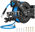 Retractable Air Hose Reel Dual Arms, 50 ft x 3/8 in Hybrid Air Hose Max 300PSI, Heavy Duty Air Compressor Hose Reel, Auto Rewind, Ceiling/Wall Mount for Garage, Workshop, Home Studio by Relhost