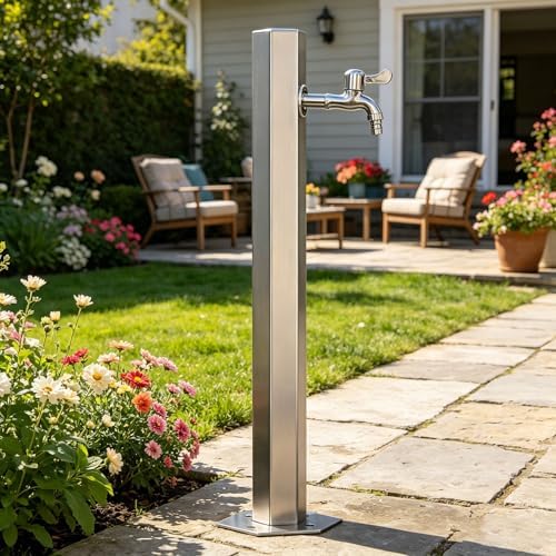 304 Stainless Steel Outdoor Vertical Garden Water Column, Freestanding Hose Stand with Faucet, Outside Standing Water Tap Yard Hydrant for Irrigation Washing(Slim Height: 86cm/33.9in) by SXBHDM