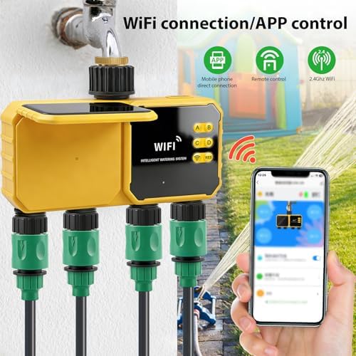 Smart Irrigation Timer Solar Water Valve Controller APP Control Rain Sensor 4 Zone Garden Irrigation System Rechargeable for Outside Patio Garden Beaches - Image 7