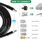 60FT Sewer Jetter Kit for Pressure Washer, 5800PSI Drain Cleaner Hose 1/4 Inch NPT Corner, Rotating Button and Spray Sewer Jetting Nozzle, Water Jet Drain Cleaner Spanner Tape Pearl Corsage Pin - Image 2
