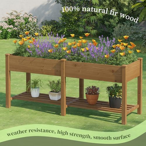 Raised Garden Bed Elevated Wood Planter Box with Shelf Garden Planter - Image 6