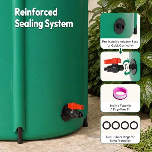 VINGLI Collapsible Rain Barrel Portable Rain Water Collection (Green, 100 Gal w/Scale Line) - Image 3
