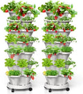7 Tiered Strawberry Vertical Planter 2 Pack, Stackable Tower Garden Planter Herb Garden Planter with Movable Casters and Bottom Saucer Indoor and Outdoor - White by Tectsia