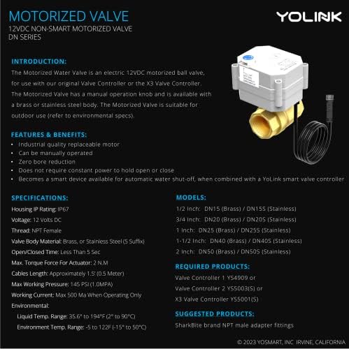 YoLink X3 Valve Controller Kit, 1-1/4" Brass Motorized Ball Valve, LoRa Long Range, 10+ Year Lithium, D2D with Leak Sensors & Fob, App Control & Schedules, Alexa/IFTTT/Home Assistant, Hub Required - Image 4