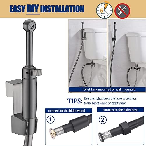 SonTiy Handheld Bidet Toilet Sprayer Gunmetal, Cloth Diaper Sprayer Bathroom Hand Held Jet Spray Bidet Attachment for Toilet with Adjustable Pressure Control, Solid Brass, 7.2" Bidet Wand - Image 5