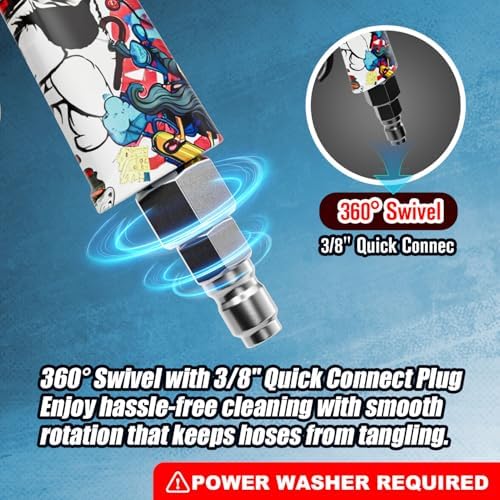 Swivel Pressure Washer Gun 3600 PSI – Easy Pull Trigger Handle with 3/8" Quick Connect Plug, Foam Cannon Compatible for Car, Home & Outdoor Cleaning (Colorful Graffiti) - Image 4