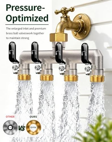 4-Way Garden Hose Splitter, Heavy-Duty Brass, 3/4" GHT, Black - Image 5