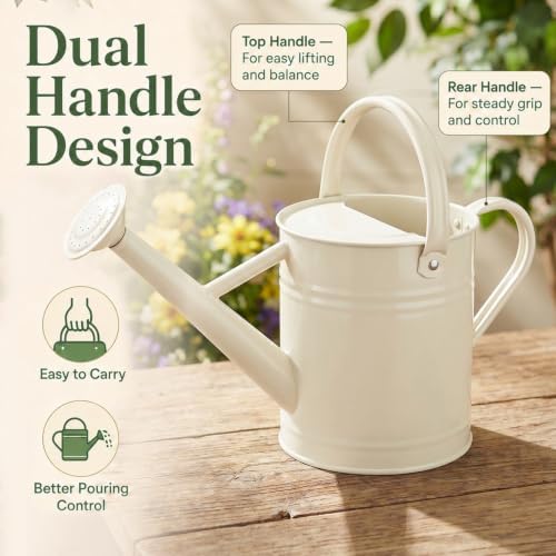 1 Gallon Metal Watering Can for Indoor Outdoor Plants, Warm White - Image 4