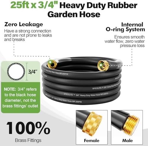 SPECILITE 3/4" Garden Rubber Hose 25 ft with High Flow Nozzle - Image 2