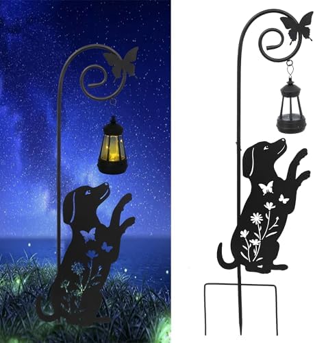 Solar Dog Lantern Garden Stakes 28.7in Metal Outdoor Night Light by Unknown