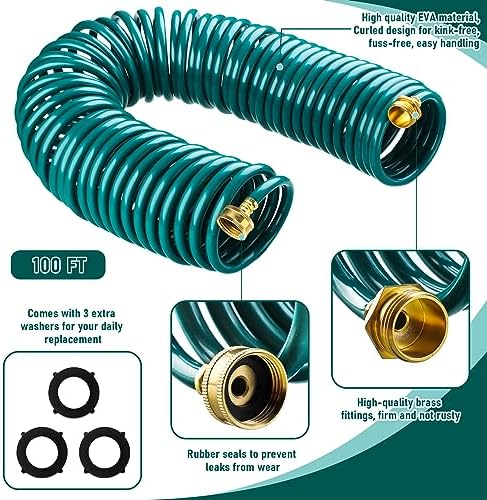 Pangda Expandable Coil Garden Hose 100 ft with Spray Nozzle, Green - Image 2