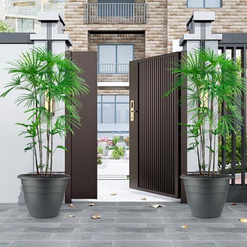 RooTrimmer 3 Pack Large 16 Inch Plastic Plant Pots for Outdoor Plants,Durable & Lightweight Flower Pots with Drainage Holes,Weather-Resistant Large Planters for Patio Garden(Gray) - Image 2