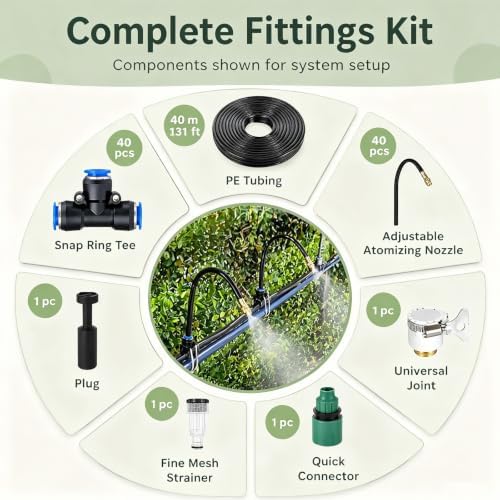 Easy-Install Garden Watering System | Adjustable Multi-Sized Nozzles, Mist Spray Irrigation, Quick-Connect 131ft (40m) Hose with 10cm Nozzle - Image 6