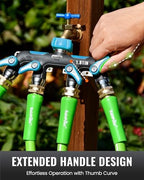 RAINPOINT 4 Way Garden Hose Splitter, 100% Metal Heavy Duty Water Hose Splitter with Individual Shut-Off Valves, 3/4" GHT High Flow Outdoor Faucet Splitter, 1.81" Extra Long Handle (Blue) - Image 6