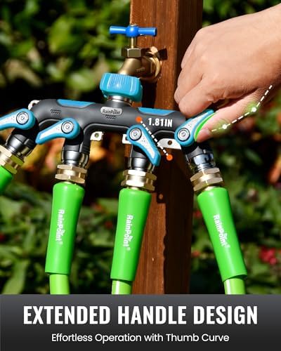 RAINPOINT 4 Way Garden Hose Splitter, 100% Metal Heavy Duty Water Hose Splitter with Individual Shut-Off Valves, 3/4" GHT High Flow Outdoor Faucet Splitter, 1.81" Extra Long Handle (Blue) - Image 6