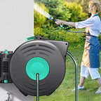 Heavy Duty Water Hose Holder, Garden Hose Reel Wall Mounted, 25M/82Ft 1/2inch Auto Retractable Hosepipe Wall-Mounted on Reel Portable 180° Swivel 8-in-1 Jet or Spray,Hose Bracket - Image 4