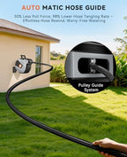 SUNPOW Retractable Garden Hose Reel - 1/2 inch x 85ft Heavy Duty Wall Mounted Hose Reel with 3/4 inch Brass Fitting & 10 Sprayer Nozzle - Any Length Lock, Auto Rewind System, 180°Swivel Bracket- Grey - Image 4