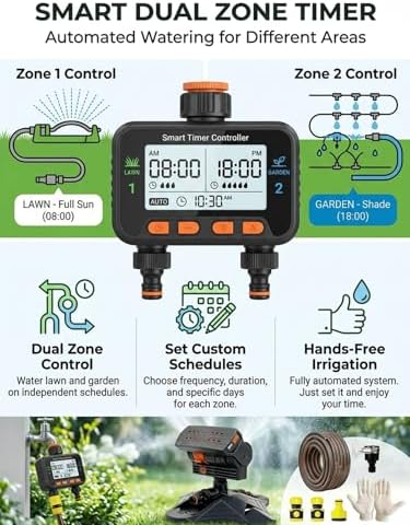 2026 Upgraded 16-Nozzle Oscillating Sprinkler with Dual-Zone Sprinkler Water Timer Heavy Duty Yard Irrigation Adjustable Rotating Lawn Coverage Tool for Outdoor Plants Automatic(2PCS Green) - Image 4