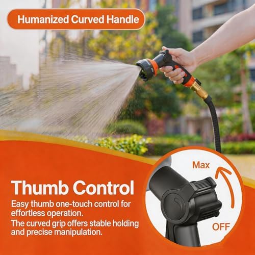 Garden Hose Nozzle Heavy Duty -Thumb Control Spray Nozzles for Garden Hose High Pressure, 7 Patterns Water Hose Nozzle for Car Wash, Watering Lawn and Pets - Image 3