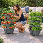 Vertical Garden Planter 4 Tier Stackable System 16 Plants, Space Saving Herb, Strawberry & Food Crop Planter with Center Support Hole for Indoor Outdoor Gardening (4, Slate Gray, Large) - Image 2