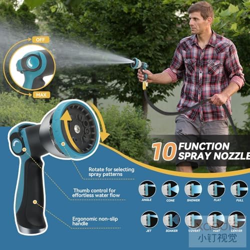 Non-Expandable Garden Hose 30 ft Kink Free Flexible Water Hose with 10-Pattern Spray Nozzle, 3/4" Brass Connectors,Leak Proof,Abrasion Resistant Hose for Lawn, Yard, Car Washing, and Outdoor Use - Image 6
