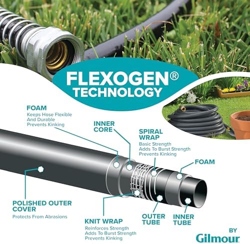 Gilmour Flexogen Heavy Duty Garden Hose – Leak-Proof Brass Couplings, Kink Resistant 8-Layer Design, 500 PSI, Made in USA, 5/8 in x 100 Feet (Pack of 2) - Image 2