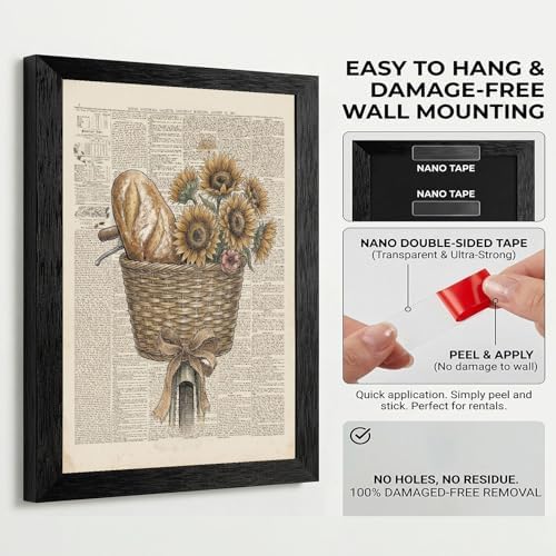 Framed Canvas Wall Art Vintage Bicycle Sunflower Bread Muted Ochre Art Canvas Print Poster Black Frame Wall Decor for Kitchen Rustic Cottagecore Art, Farmhouse Decor - 24x36 Inch - Image 3