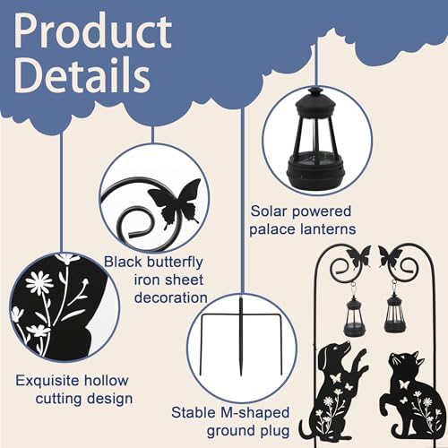 2 Pack Solar Cat Dog Lantern Garden Stakes 28.7in Metal Night Light - Image 6