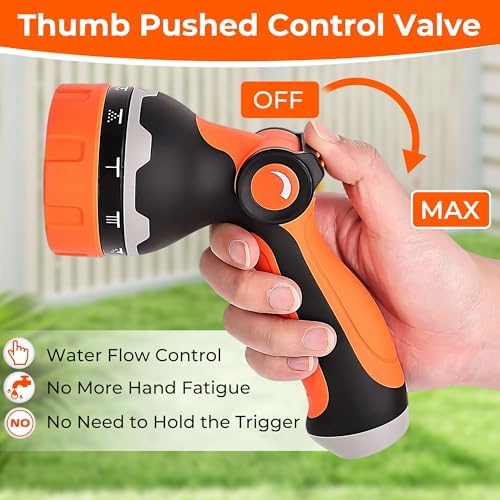 Hose Nozzle with 10 Spray Patterns, Thumb Control High, Pressure Garden Hose Nozzle for Car Washing, Watering Plants and Lawns - Image 5